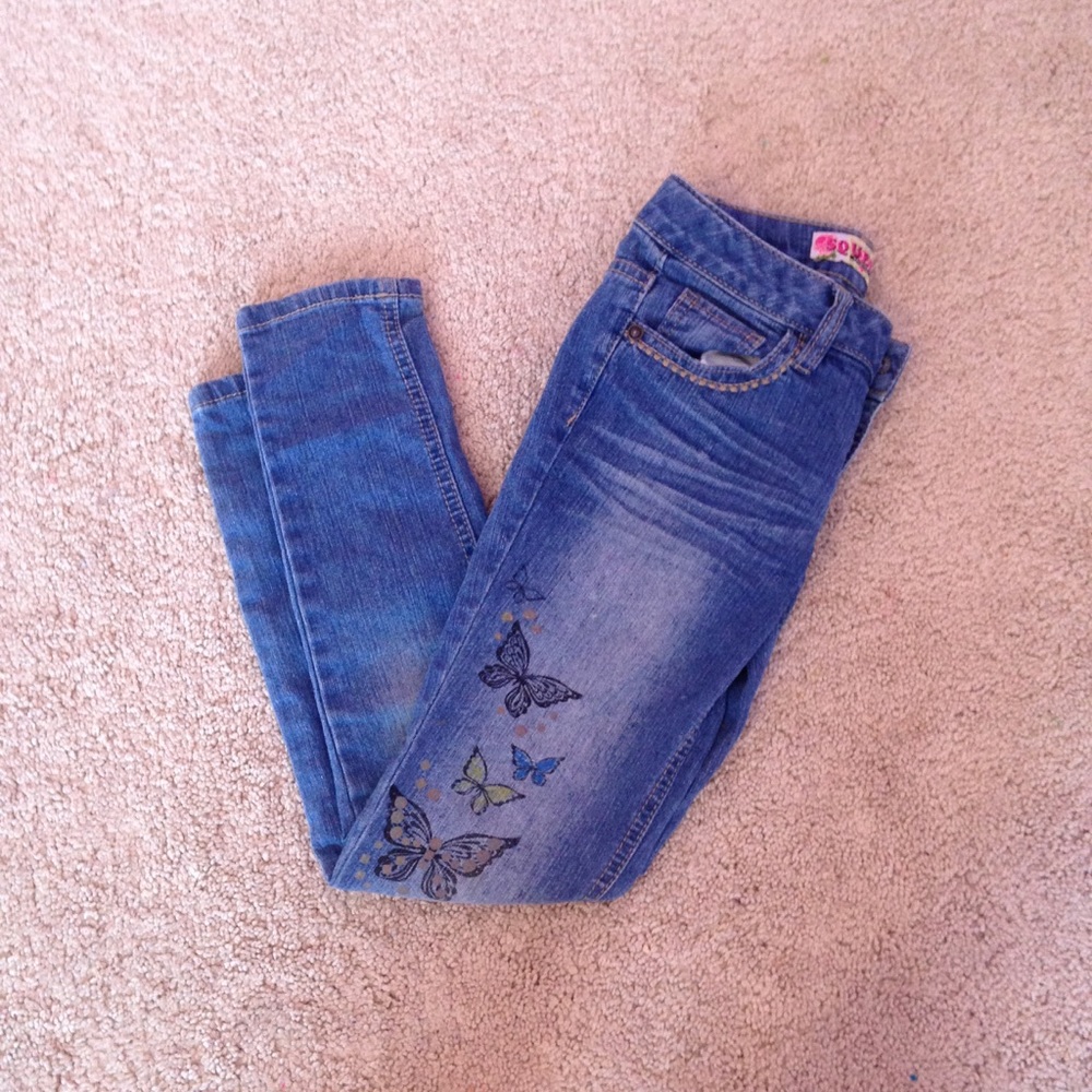 Squeeze: Rustic Blue Butterfly Print Jeans